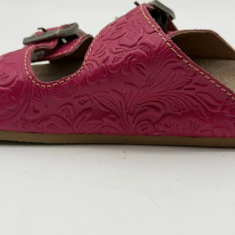 Myra Pink Floral Tooled Leather Slide Sandals EM-5240 P Womens 11 Western Boho